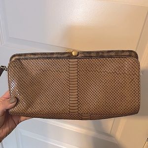 Brahmin Snakeskin Clutch with Removable Shoulder Strap Gold/Beige